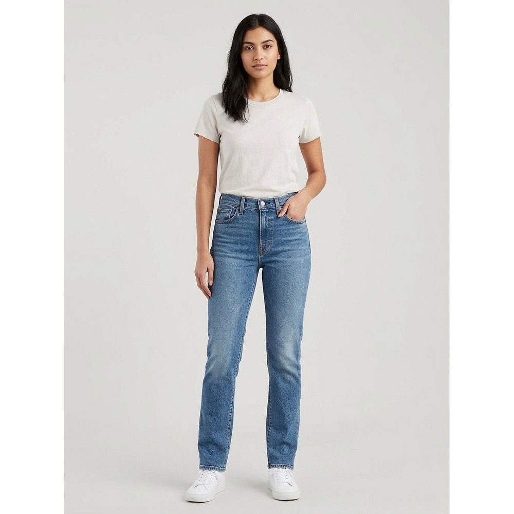 Levis 501 Original Fit High Rise Straight Leg Blue Denim Jeans Womens